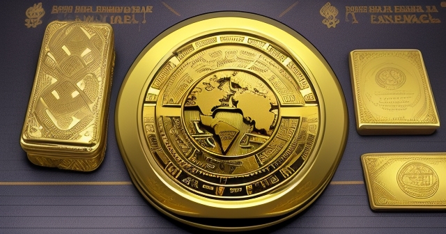 金條在金庫中，卡通風格