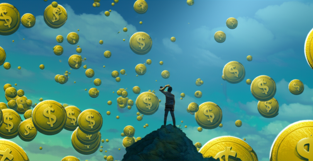 一隻手握著金條的特寫，背景中其他金條模糊，象徵財富與投資