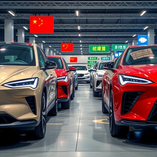 不同品牌中國電動車在街頭展示