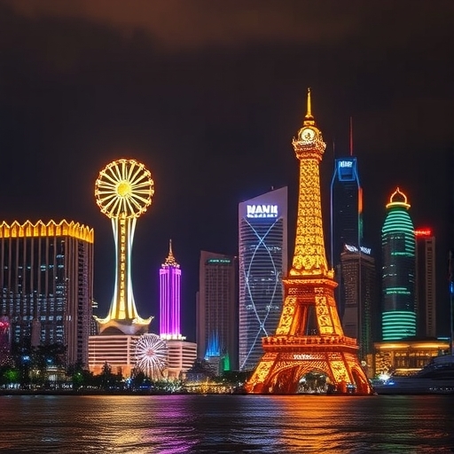 澳門璀璨的夜間城市天際線