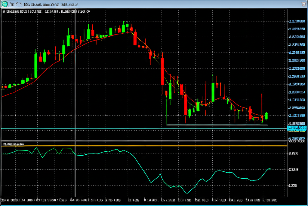 MetaTrader 4 上顯示的市場價格圖表與多種技術指標