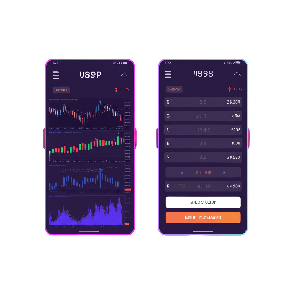 兩種不同外匯App 的插圖：複雜交易介面與簡單銀行匯率介面