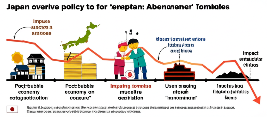 日本貨幣政策歷史時間線插圖,從泡沫經濟後通縮到安倍經濟學激進寬鬆,以及全球危機影響