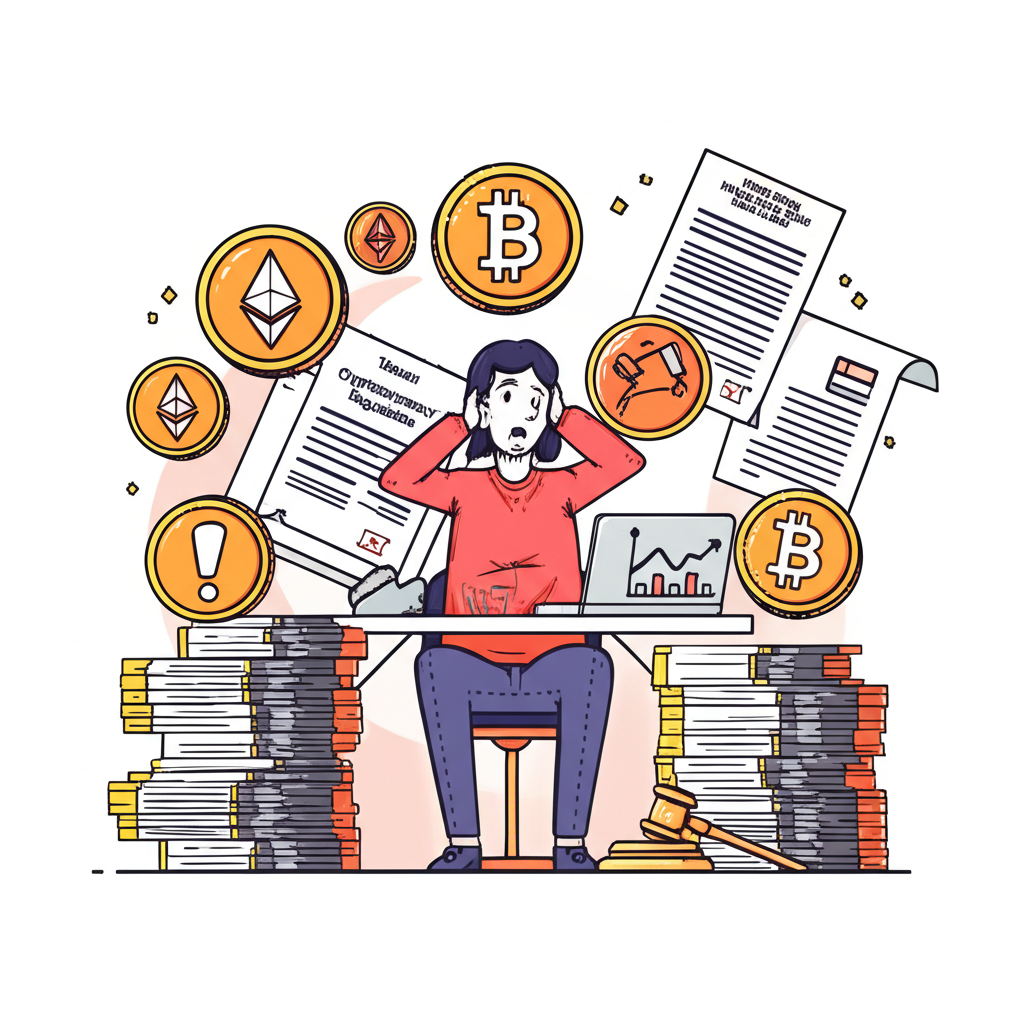 台灣與香港虛擬貨幣法規導航插圖,顯示數位幣與法律文件環繞