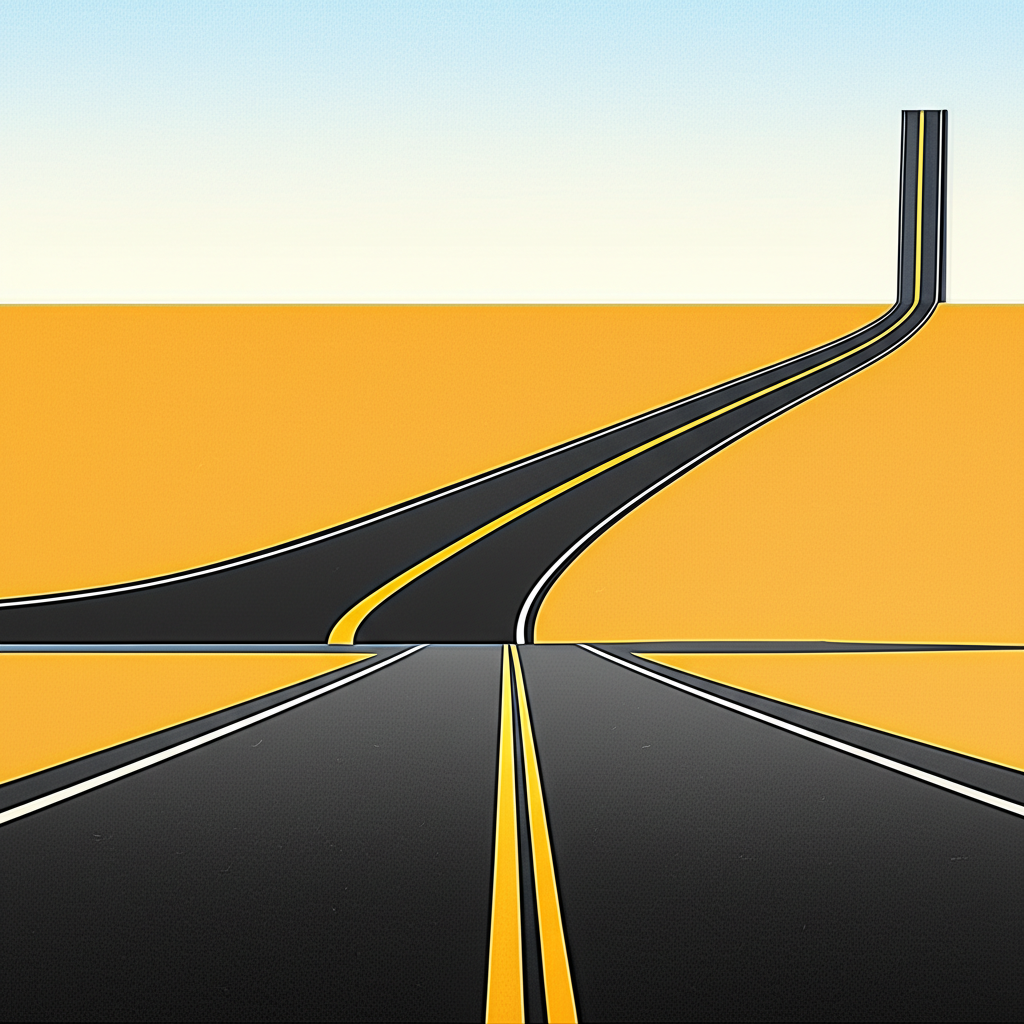 曲折道路象徵市場波動，最終通往穩固基礎，代表 Coinbase 的長期信賴基礎設施