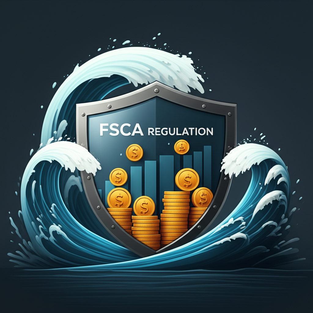 FSCA 監管如盾牌般守護金融資產免受市場風暴衝擊，象徵投資安全與資金保障