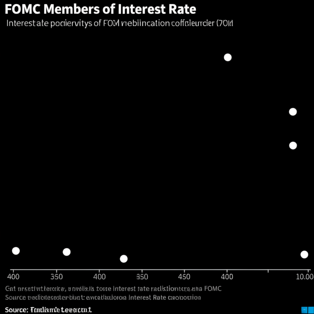 FOMC 點陣圖財務圖表插圖,顯示多個點代表委員對未來利率預期的視覺化工具