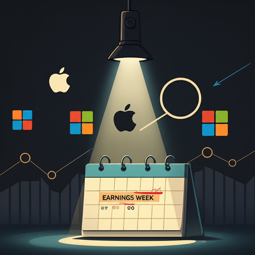 earnings week calendar spotlight with tech company logos influencing market trends