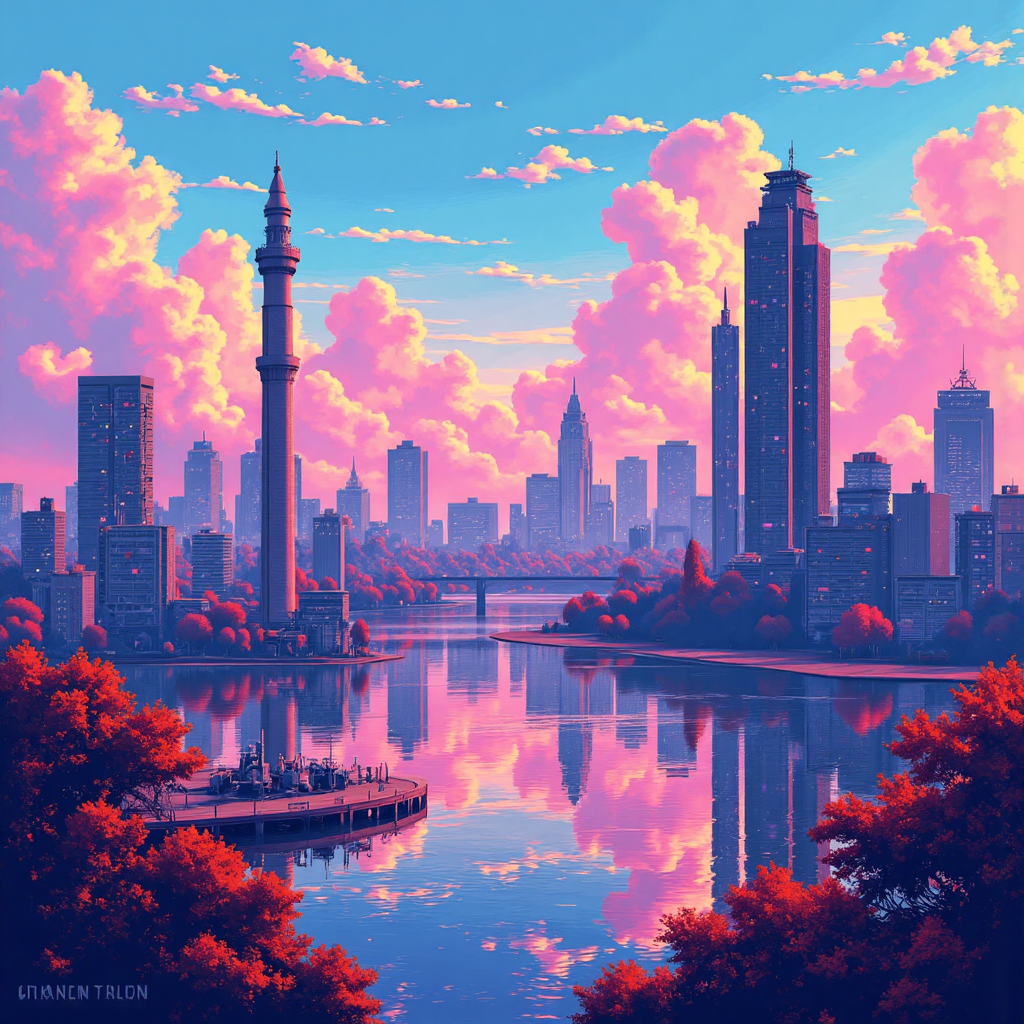 Vidya AI 數位景觀與抽象智慧電路流動的雲端插圖