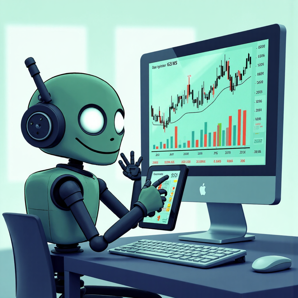機器人分析股票圖表與 Gamma App 簡報的像素藝術插圖，強調創新生產力與 GMMA 趨勢指標