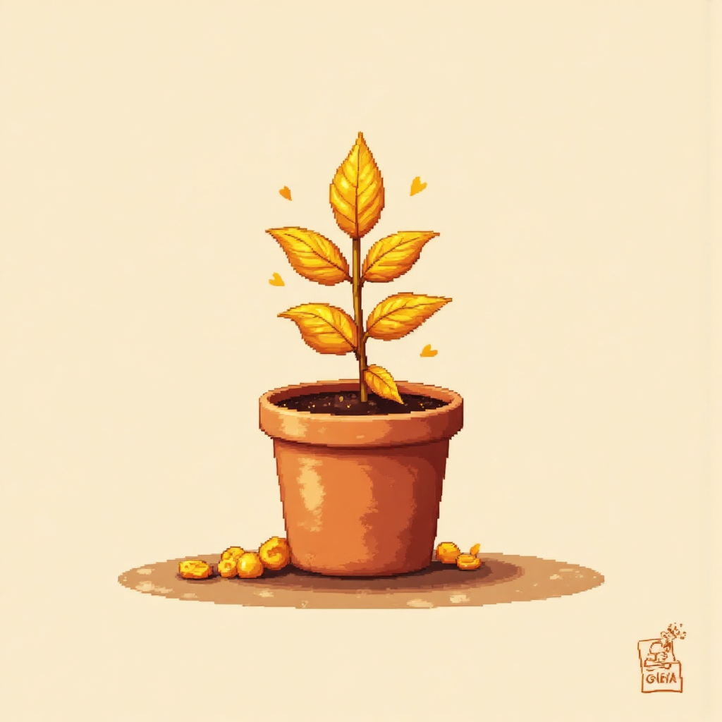 a stylized representation of a growing golden plant symbolizing financial growth and stability against a softly textured background