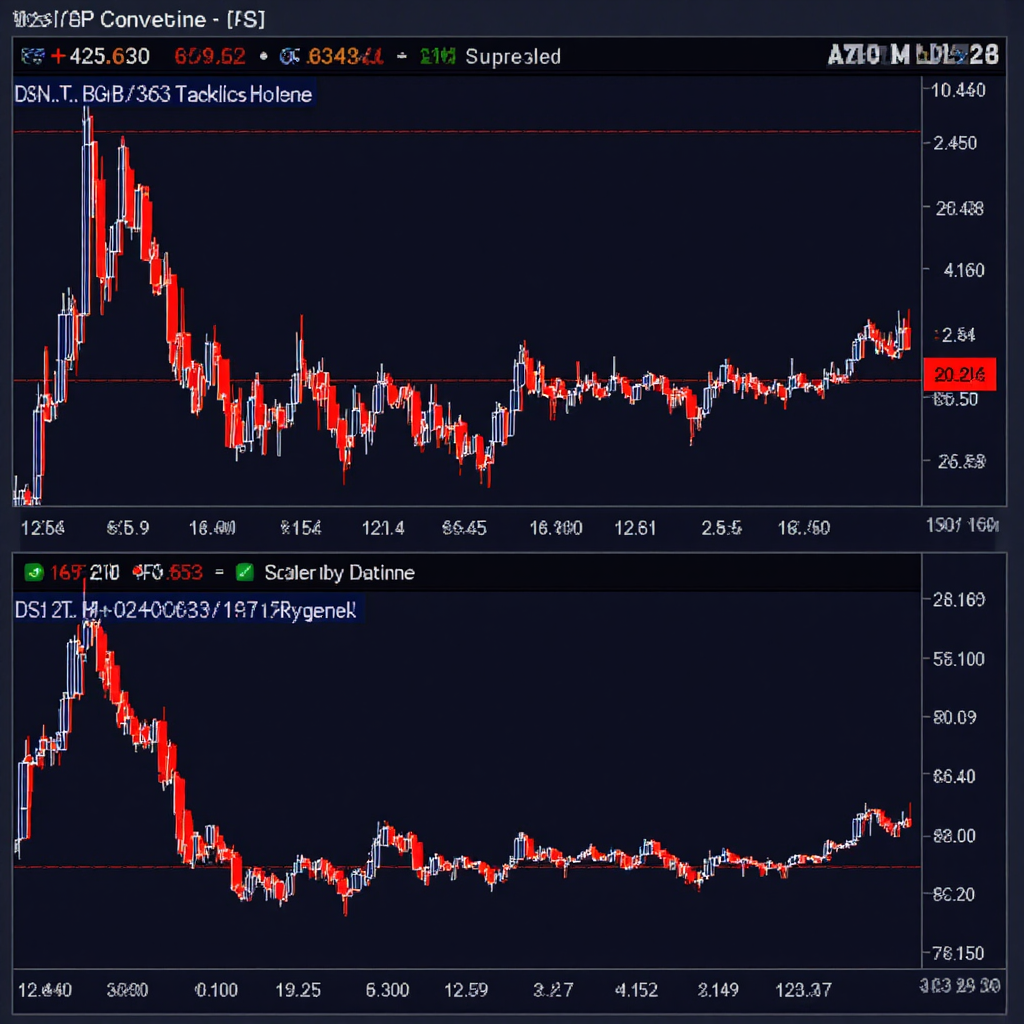 分裂畫面,一側顯示熊市股價趨勢向下箭頭,另一側 RSI 指標形成較低高點,營造明顯對比與視覺張力