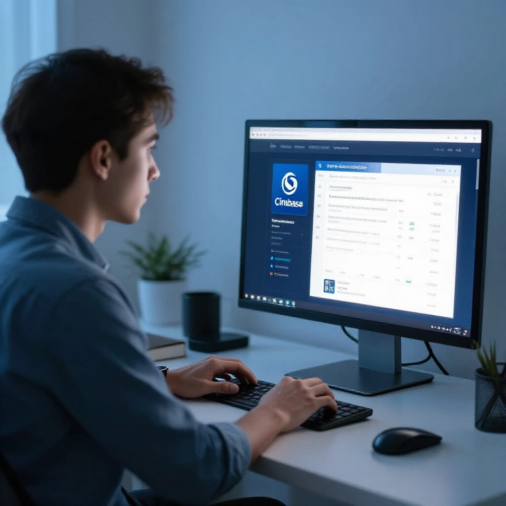 投資人盯 Coinbase 入金選項，旁邊台灣銀行 App 秀外幣戶頭與匯率圖，藍光氛圍