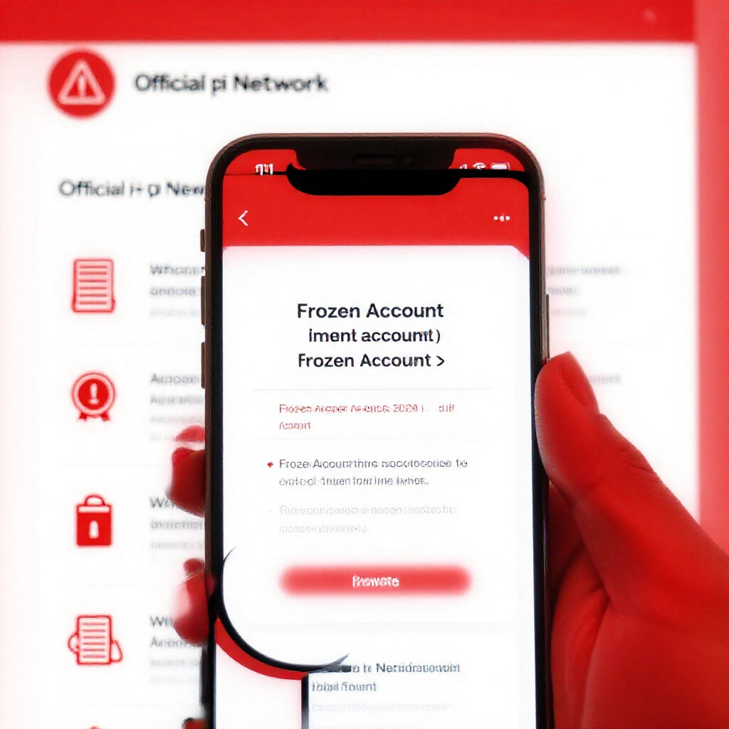 Pi Network白皮書文件標註警告圖示，旁邊手機顯示帳號凍結通知，紅色調強調風險與封鎖