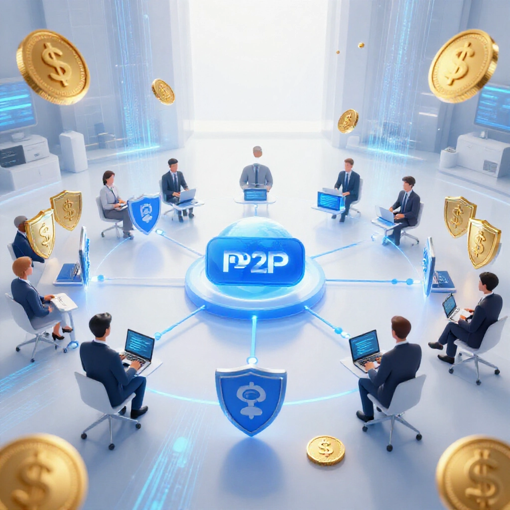 全球交易所 P2P 放貸網路，貸方提供 USD 流動性給槓桿交易者，周圍抵押盾牌，金幣穩定浮動