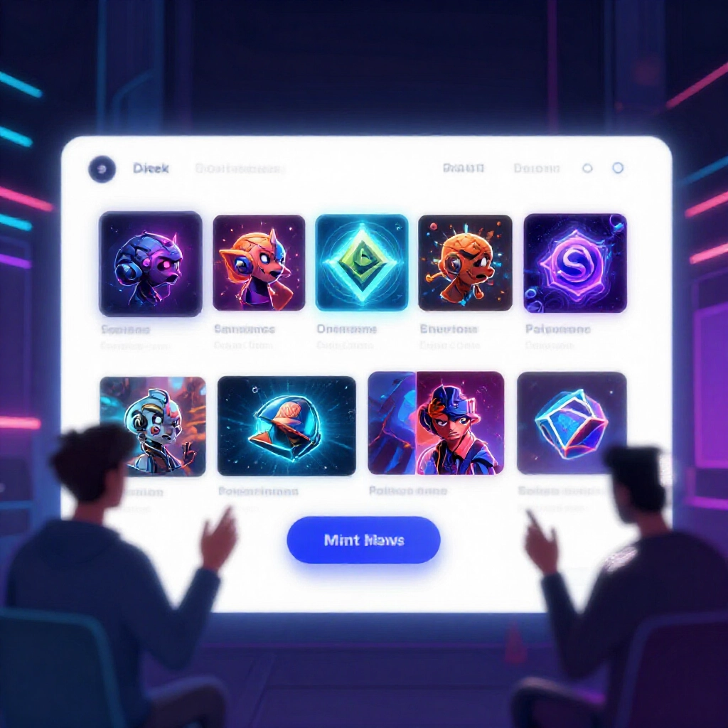Magic Eden 平台介面,展示 Solana、Bitcoin 等鏈多彩 NFT 作品,用戶操作鑄造交易按鈕,充滿活力霓虹氛圍