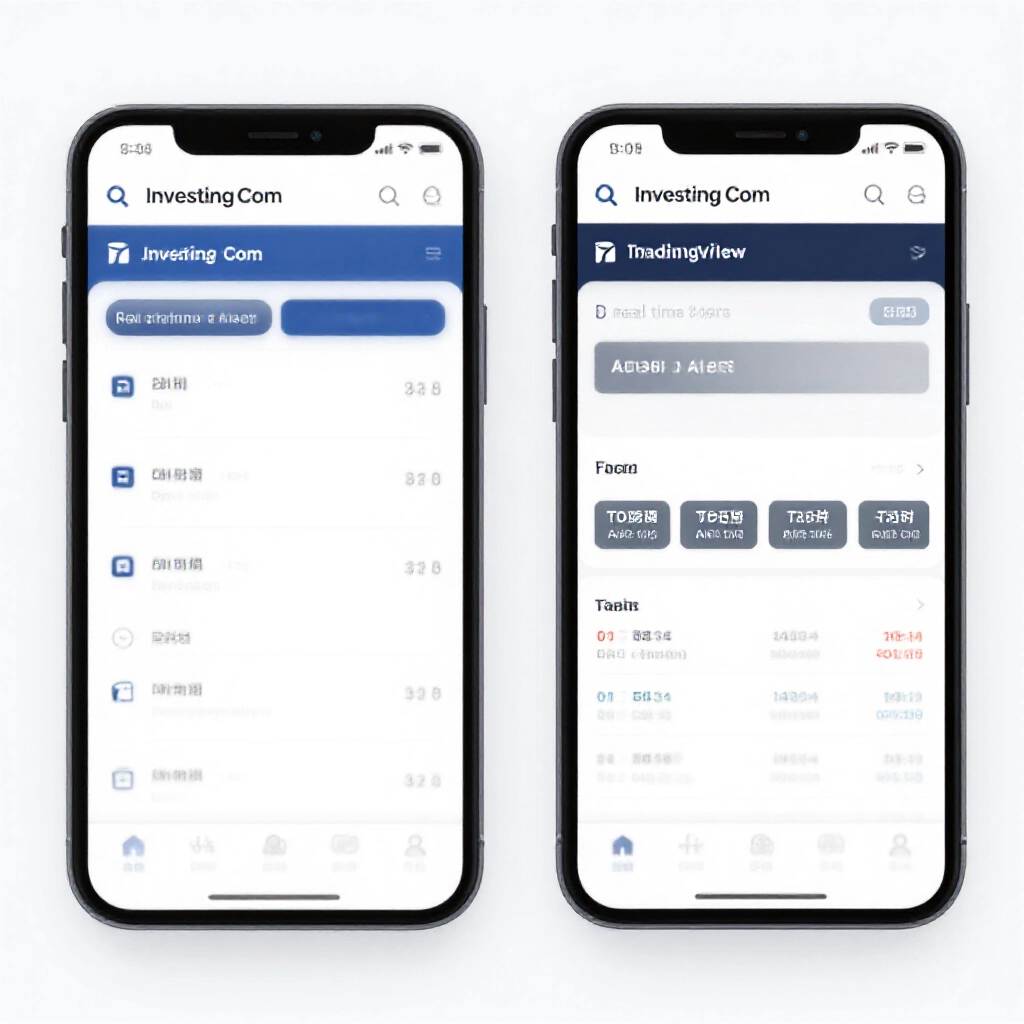 時尚並排手機螢幕比較Investing.com、金十數據與TradingView財經日曆,強調即時警報介面與台灣時區設定