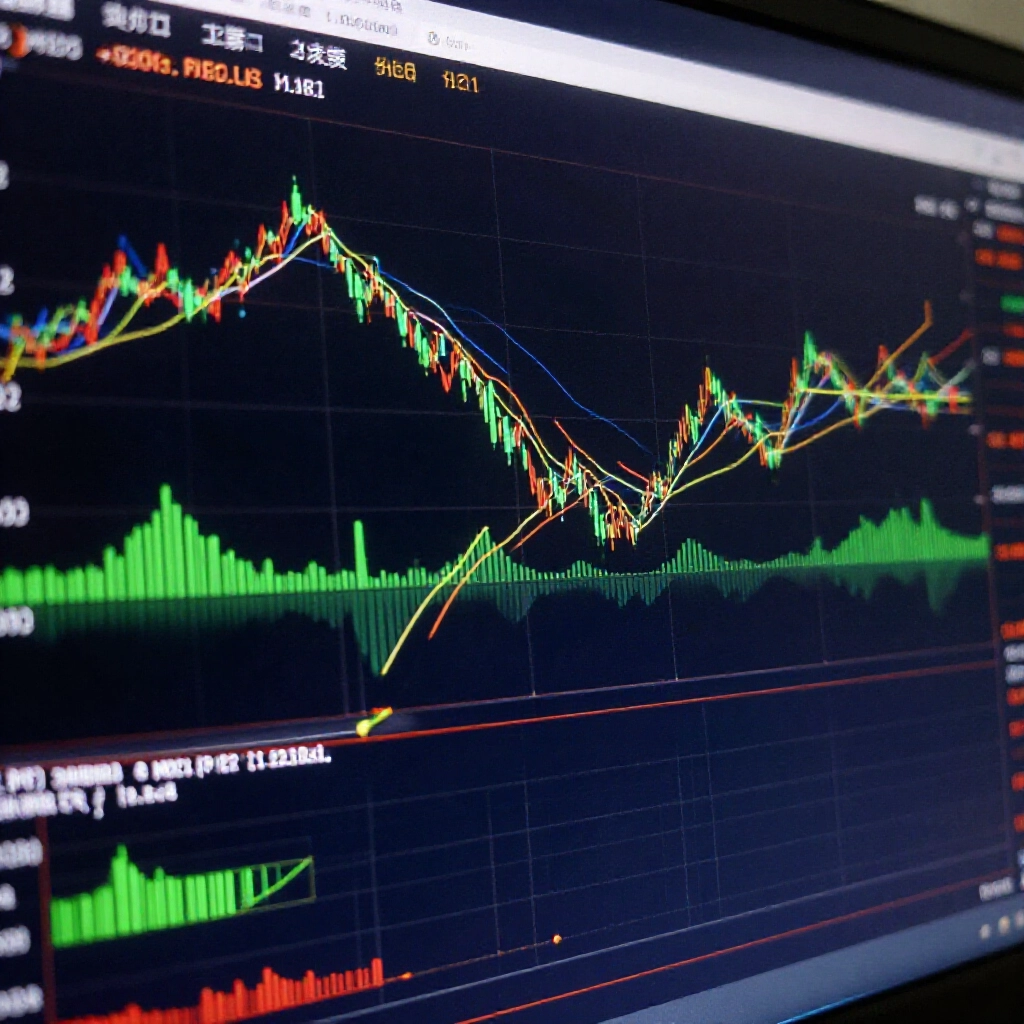 充滿活力的交易螢幕顯示 MACD DIF 上穿 MACD 穿越零軸上方綠柱擴張多頭動能深色現代介面台灣股市圖表