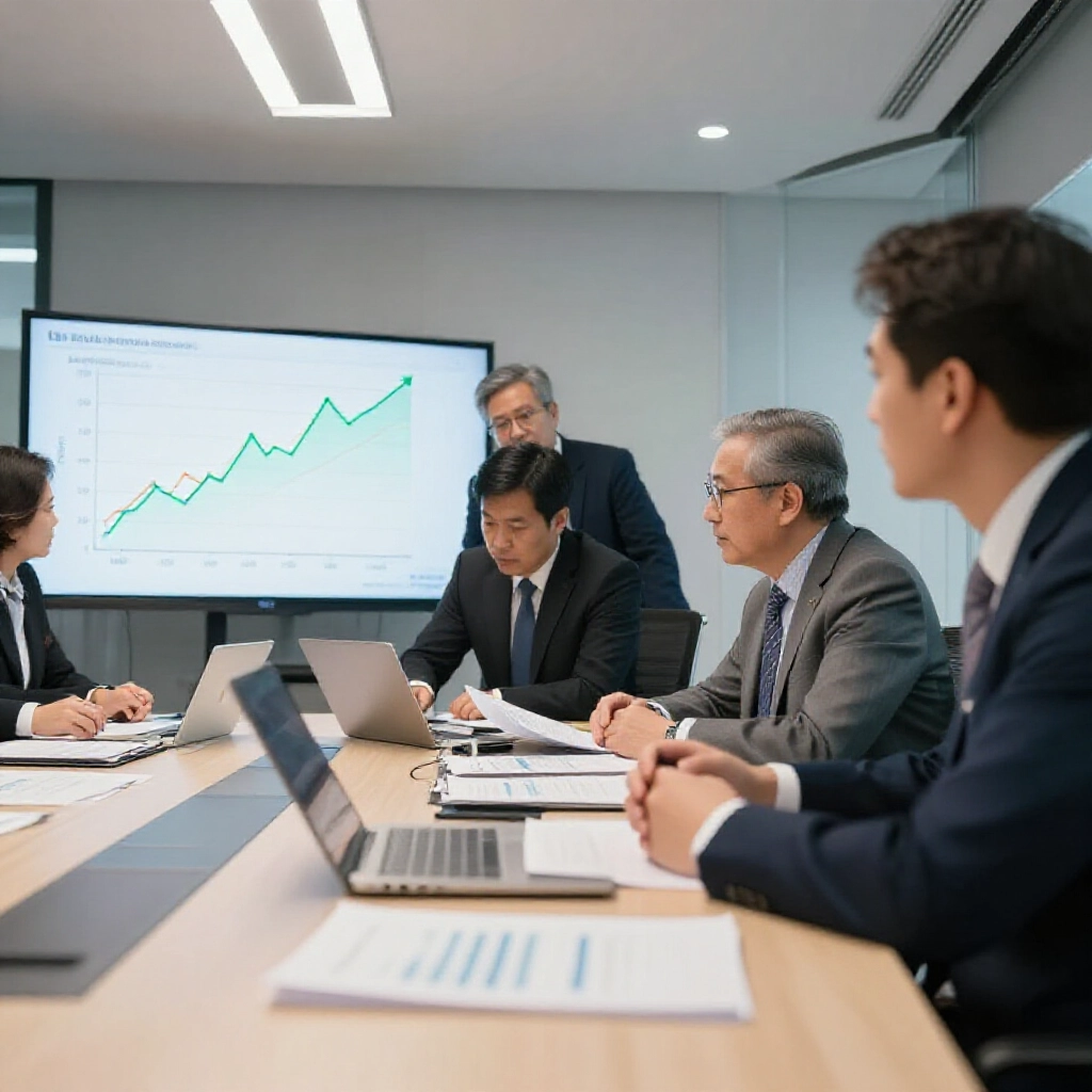 專業分析師在會議室檢視RBA與Fed利率路徑比較圖表
