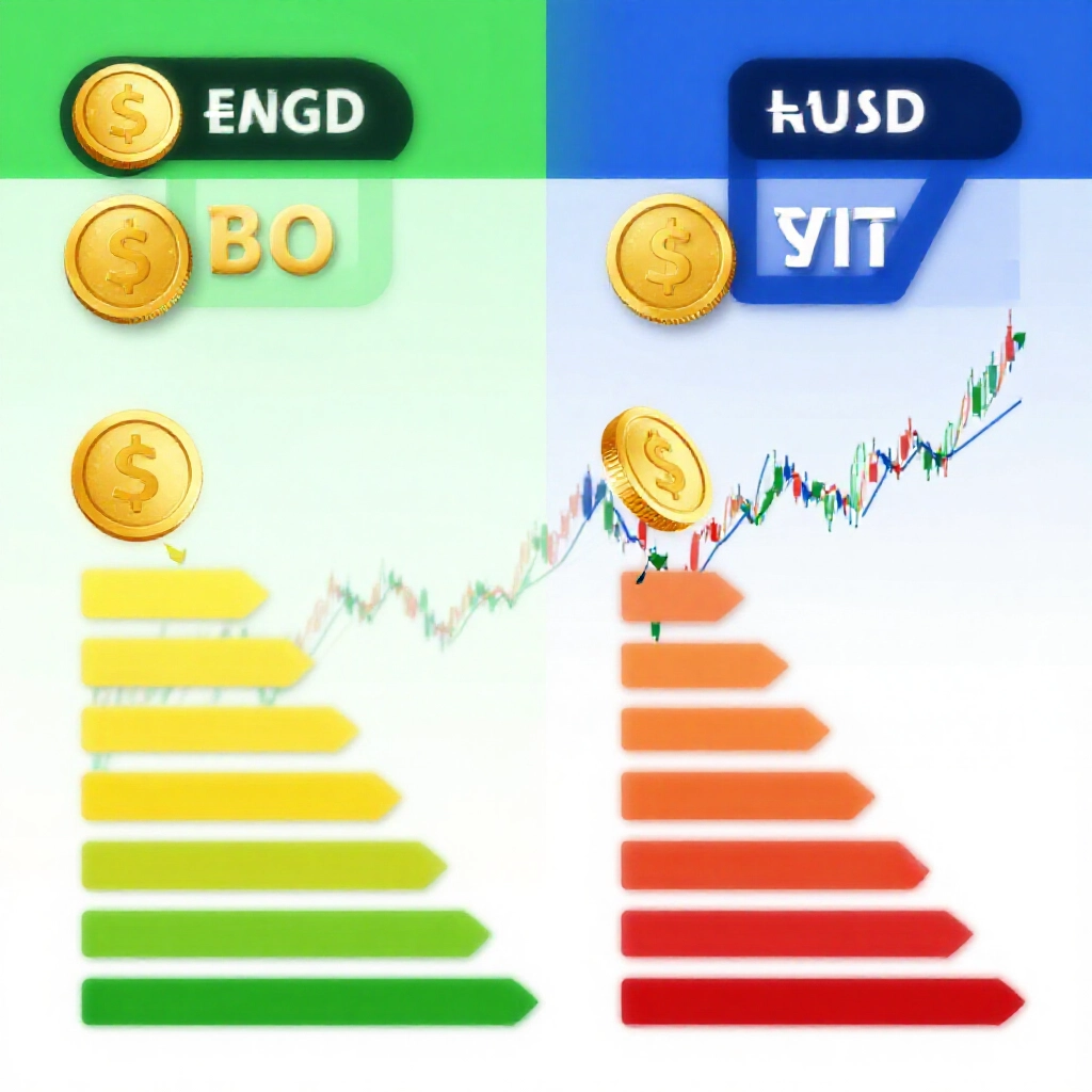 比較ETHUSD與ETHUSDT價格差異圖表,穩定幣圖示與成本效率條形圖,使用鮮豔對比色