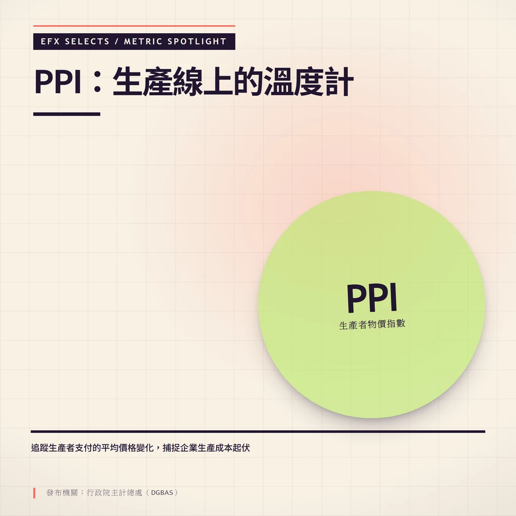 越界大圓單指標聚光圖，聚焦生產者物價指數 PPI 追蹤生產者支付的平均價格變化